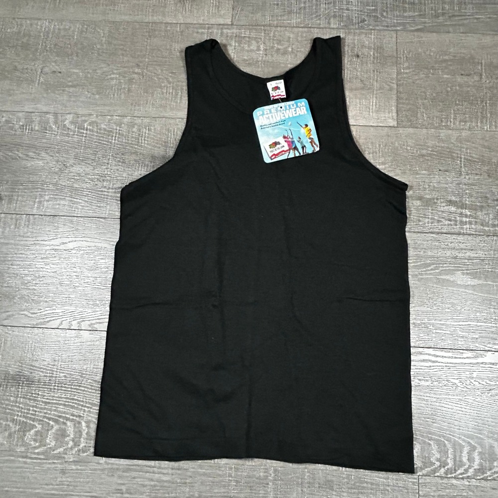 Vintage Fruit of the Loom Premium Activewear Black Cotton Tank Top Men Large NWT